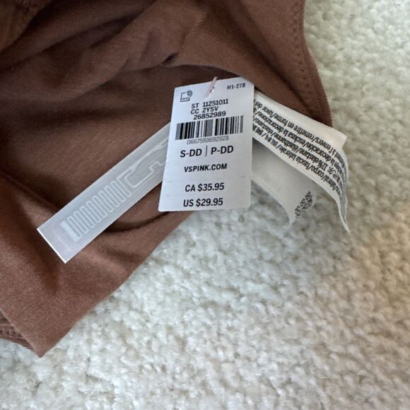 NWT VS Pink Wired Unlined Scoop Bra Small DD Brown T-shirt Material - Picture 5 of 5